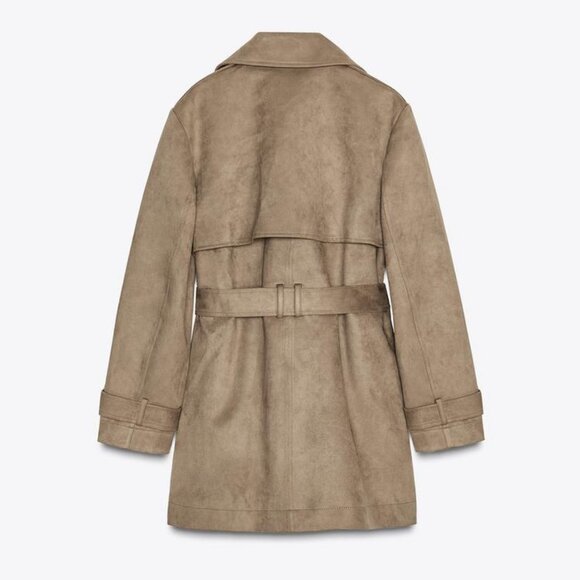 NWT Zara Faux Suede Trench Coat - Picture 6 of 8